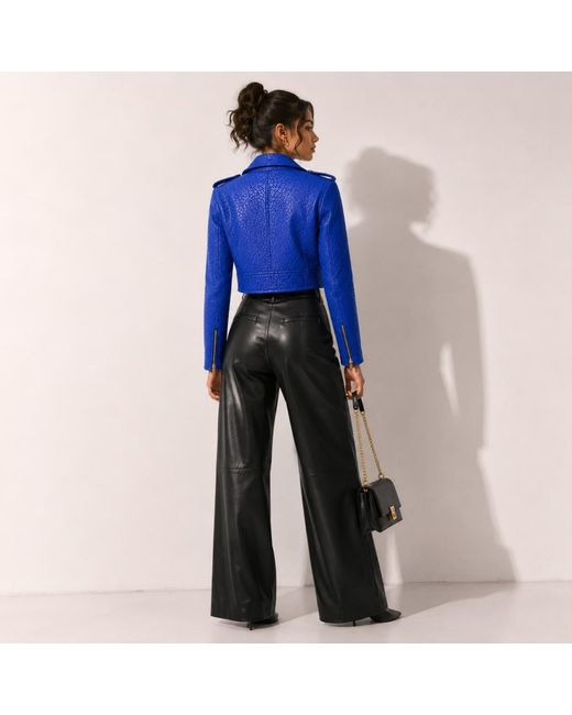 Zasta Studio Blue Cracked Horizon Leather Crop Biker Jacket
