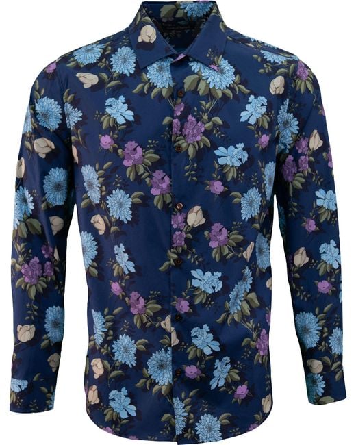 Lords of Harlech Blue Nigel Augustus Floral Shirt for men