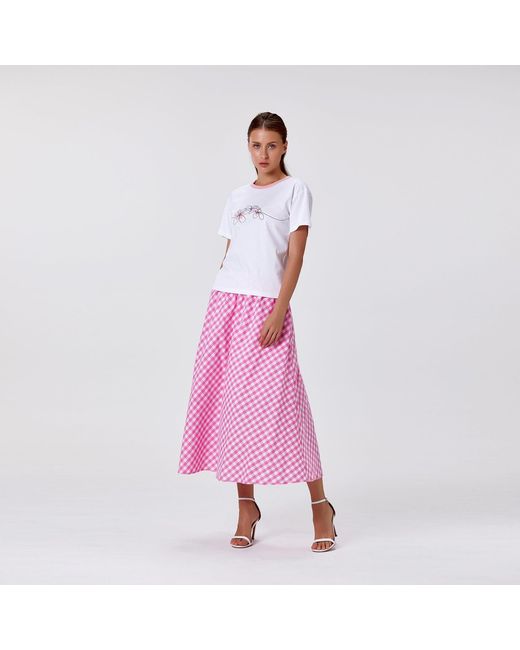 Smart and Joy Pink Cotton Midi Skirt With Pockets