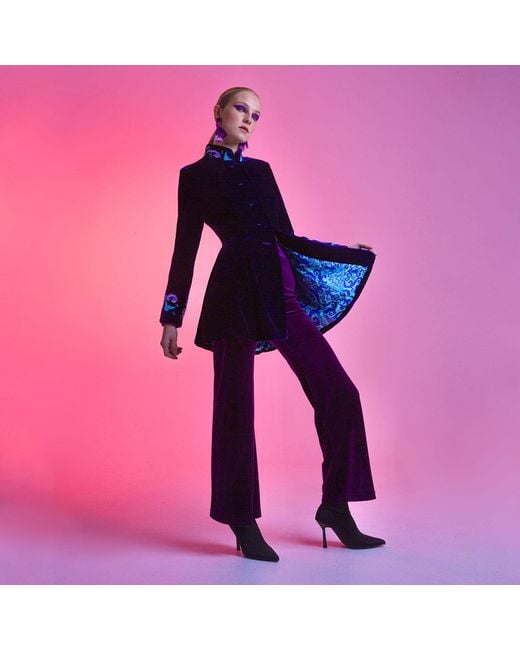 Beatrice von Tresckow Purple Velvet Wide Flare Trousers