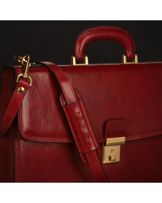 Time Resistance Red Leather Briefcase for men