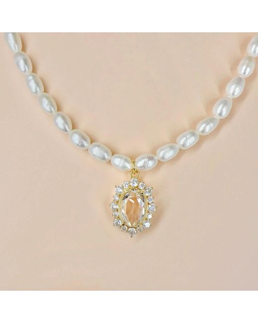 Angel Barocco Metallic Seeds Pearl Choker Necklace With Crystal Pendant