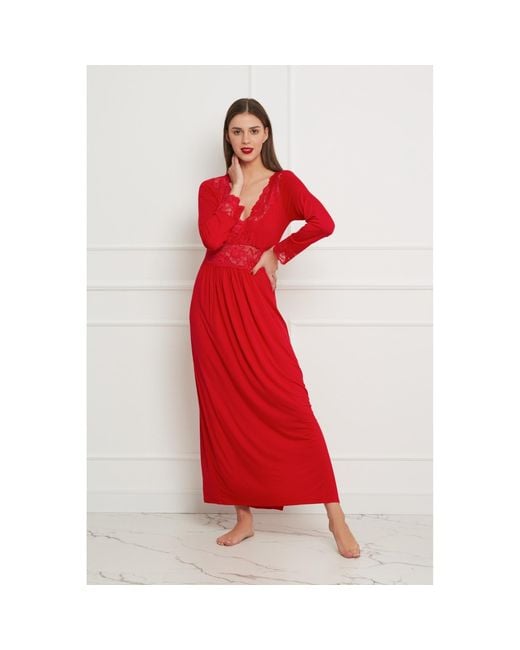 Oh!Zuza Red Maxi Viscose Nightgown With Lace