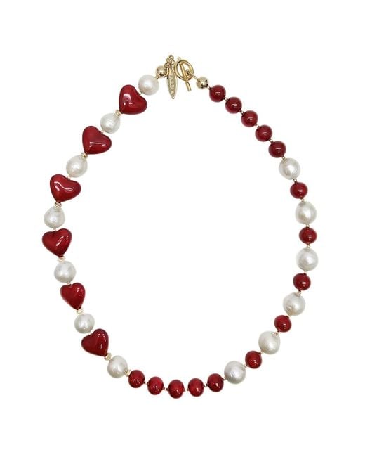 Farra Red Freshwater Pearls With Heart Choker Necklace