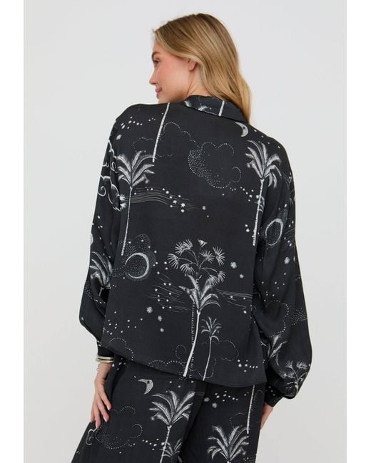 Raffya Black Palm Button Down Palm Print Shirt
