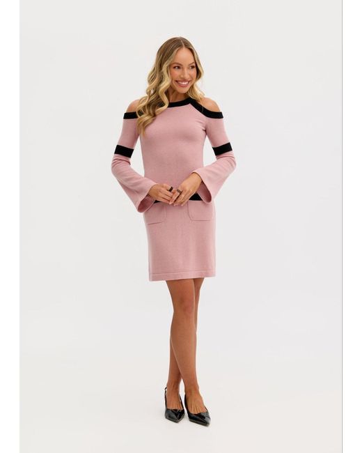 Why Mary Pink Serena Wool Knit Long Sleeve Cold Shoulder Dress