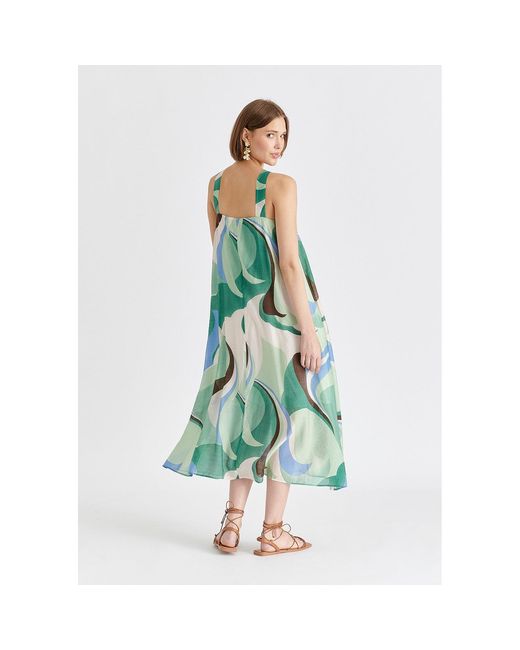 Paisie Green Retro Wave Halter Neck Midi Dress With Belt
