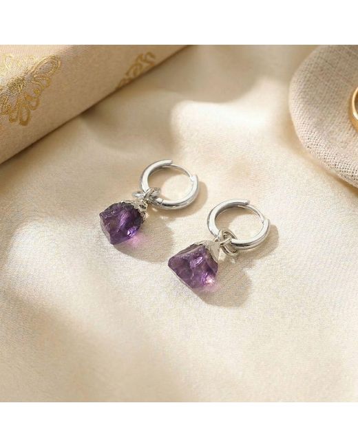Harfi Purple Raw Amethyst February Birthstone Sterling Huggies