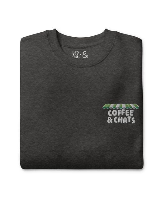 Anchor and Crew Gray Charcoal Heather Gustatory Coffee & Chats Cotton Blend Embroidered Sweatshirt