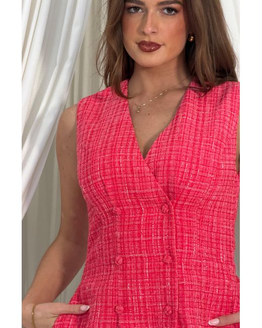 Girl In Mind Pink Hazel Boucle Tailored Mini Dress