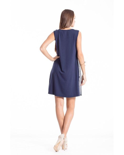 Conquista Blue Sleeveless Sheer Detail Dress