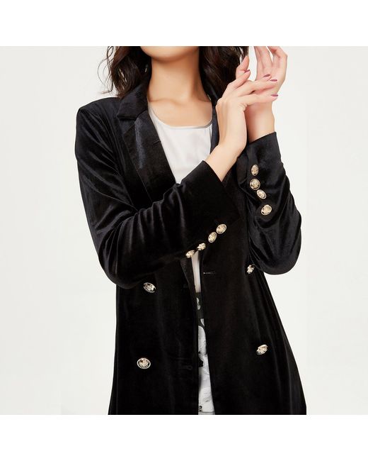 Smart and Joy Black Double Buttoning Velvet Jacket
