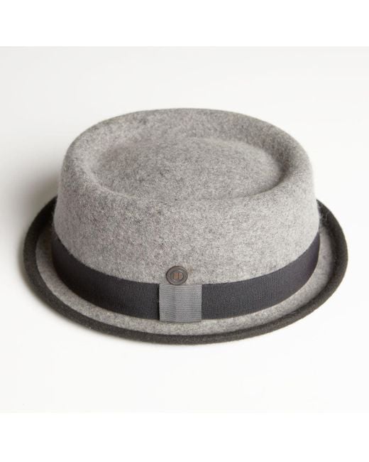 Dasmarca Hats Gray Tony Smoke Felt Skimpy Brim Short Brim Rude Boy Mod Style Porkpie Hat for men