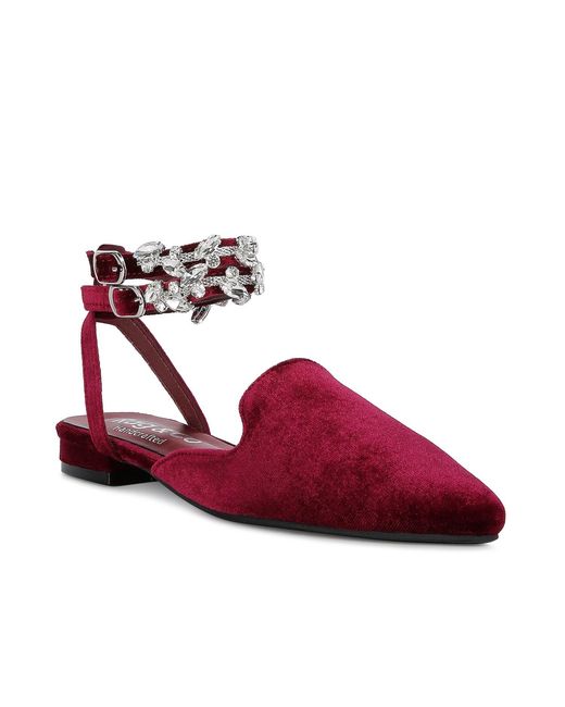 Rag & Co Red Salome Embellished Ankle Strap Velvet Mules
