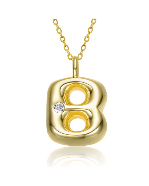 Genevive Jewelry Metallic Plated Swarovski Initial Pendant Bubble Letter Necklace