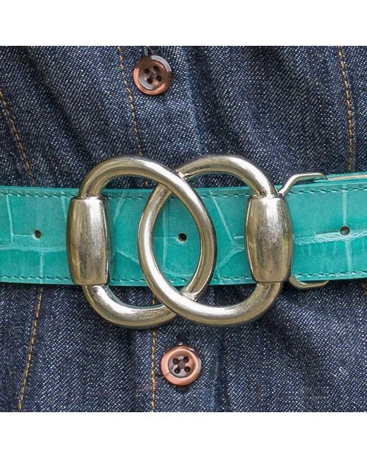 Peachy Belts Ltd Blue Leather Python Print Belt & Detachable Baby Bit Buckle