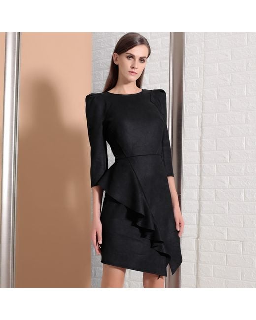 Smart and Joy Black Suede Structured Tailor Dress