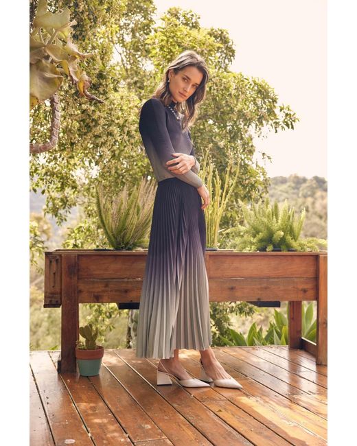 Wild Cosmos Blue Kate Ombre Pleated Skirt