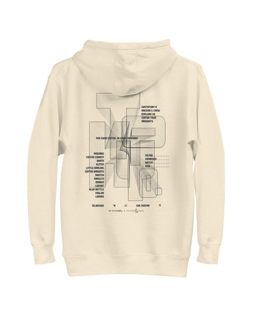 Anchor and Crew Natural Neutrals Bone Gustatory Tokyo Coffee Scene Cotton Blend Embroidered Hoodie