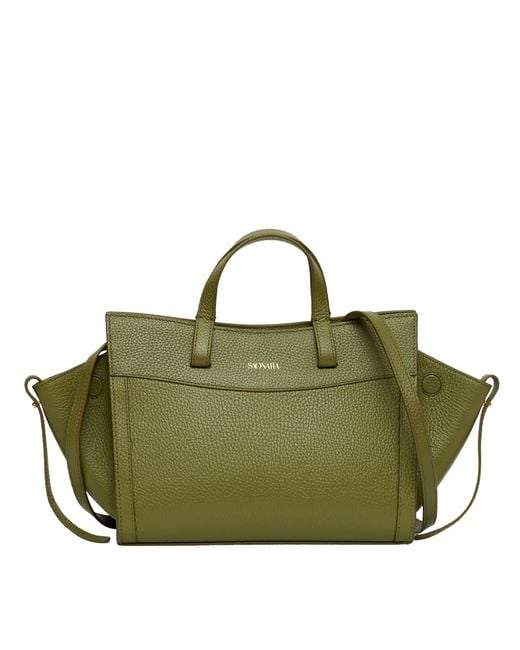 Saonara Brand Green Mini Shopping Bag Khaki Leather