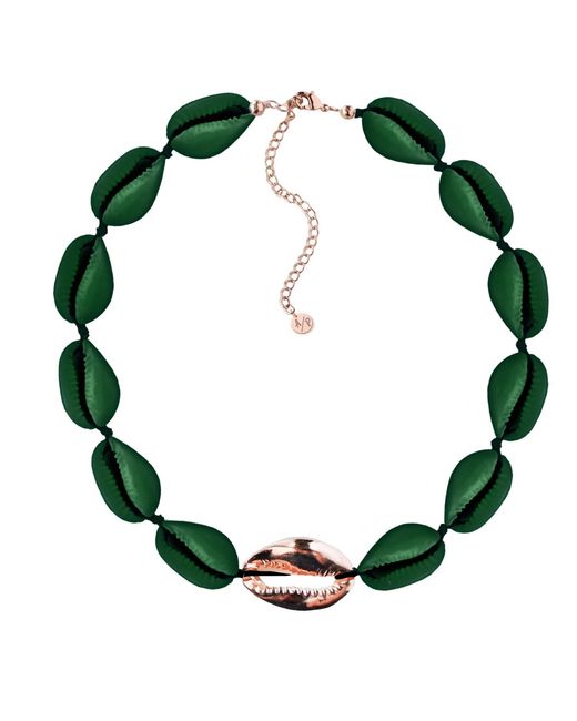 Adriana Pappas Designs Green Metal Shell Accent Choker Matte