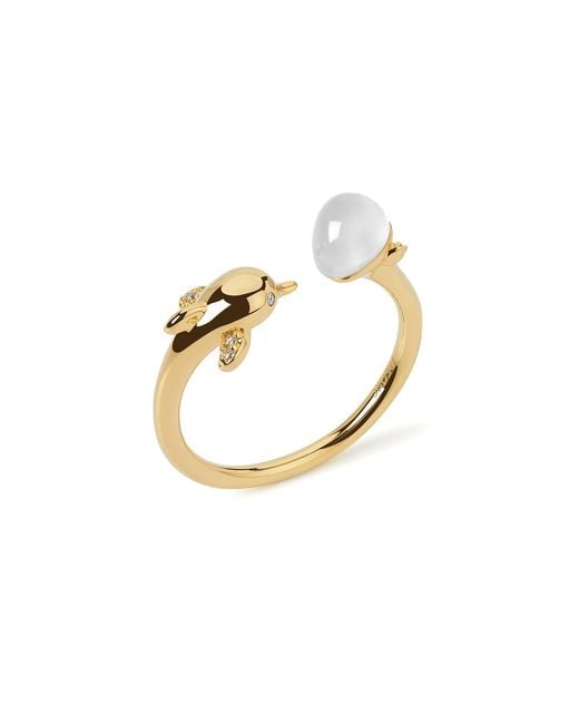 Freqnc Atelier Metallic Dolphin Ring Moonstone Adjustable
