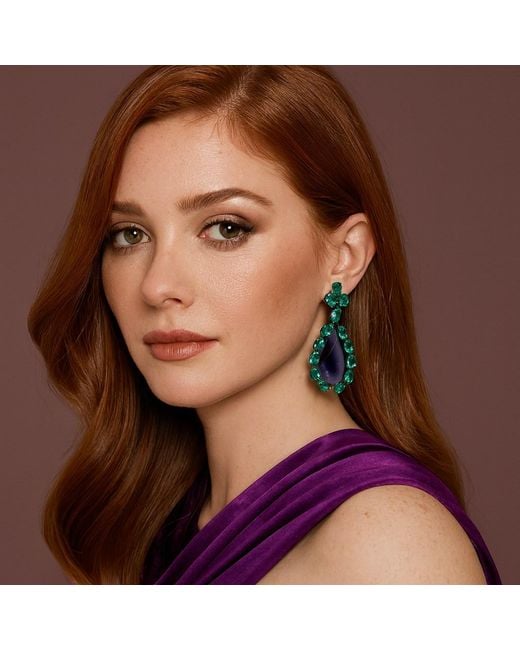 Michael Nash Jewelry Blue Paula Emerald And Amethyst Drop Pierced Earrings