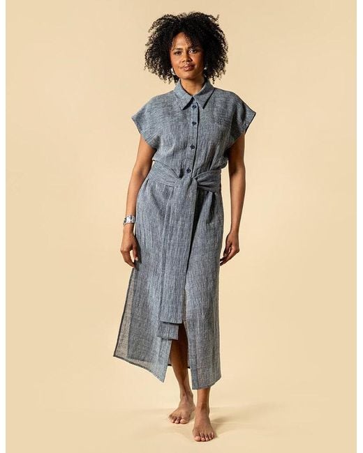 The Summer Edit Blue Tatum Luxe Linen Shirt Dress
