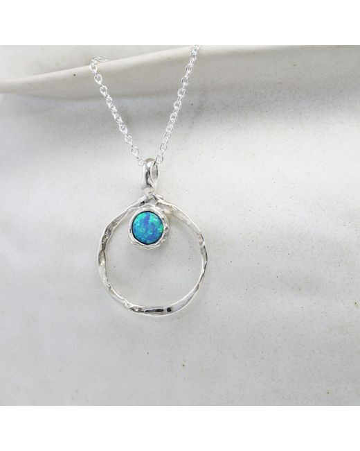 Isla Silver Blue Handmade Organic Circle Fire Opal Pendant