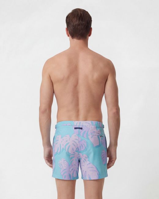 Lords of Harlech Blue Pool Monstera Floral Tailored Swim Short for men