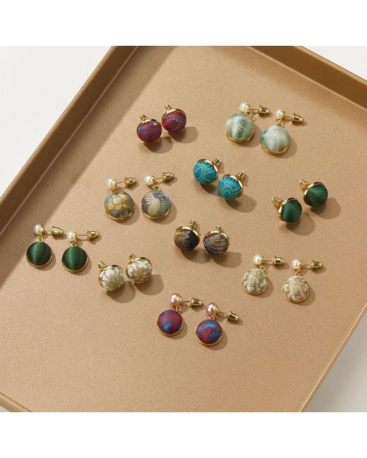 Soft Strokes Silk Metallic Neutrals Pure Silk Brocade Earrings With Freshwater Pearls