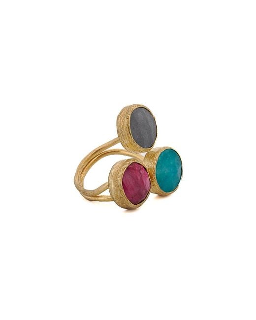 Ebru Jewelry Multicolor Triple Gemstone Adjustable Artemis Ring