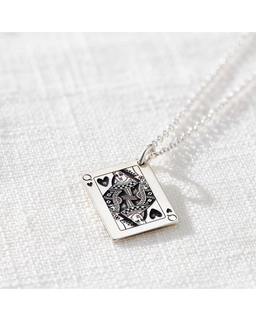 Posh Totty Designs White Queen Of Hearts Playing Card Charm Necklace