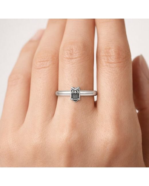 Unaloe White Sterling Owl Ring – Adjustable Symbolic Owl Ring Inspired By Nature For