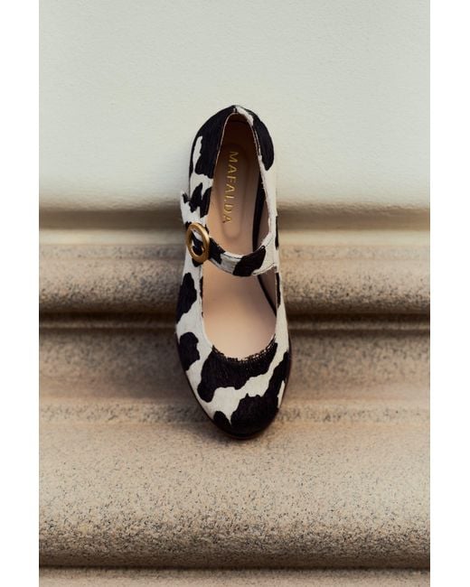 Mafalda Black Betina Cow-Print Mary Janes