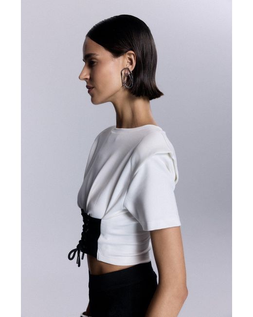No'design White Elora Structured Shoulder Crop Top