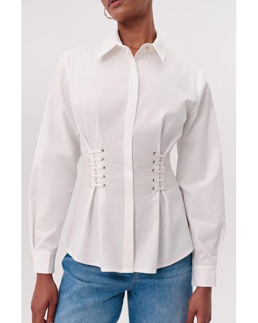 Exquise White Miya Shirt Collar Eyelet Detail Fitted Shirt