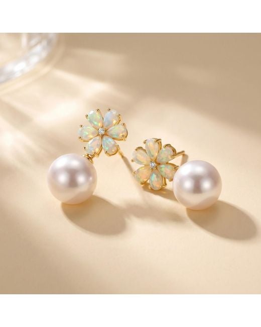 Kai Fine Jewelry Metallic Solid Natural Opal, Diamond & Freshwater Pearl Convertible Flora Drop Earrings