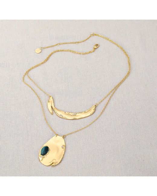 Rare Matters Jewelry Metallic Gemstone Duo Pendant Necklace