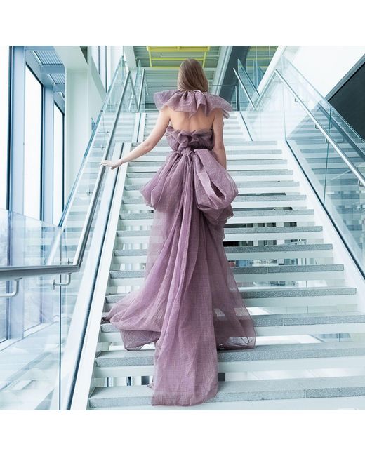 Miro Misljen Purple Amethyst Cascade Convertible Gown