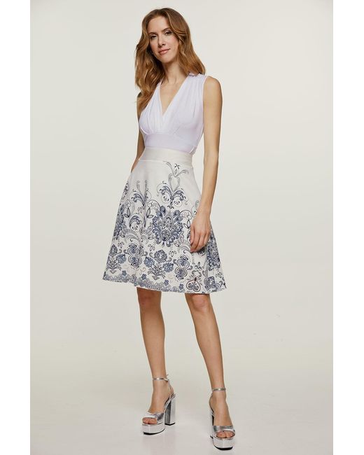 Conquista Blue Neutrals Paisley Style Cloche Skirt