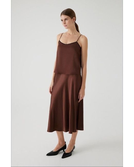 Exquise Brown Regular Satin-Look Strap Blouse