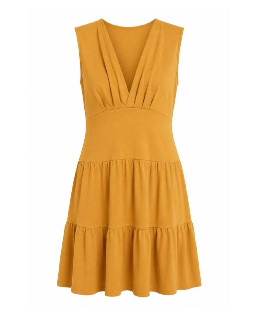 Conquista Yellow Mustard Sleeveless Tiered Jersey Dress
