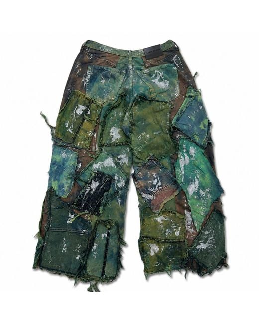 Zasta Studio Green Wearable Ruins Shredded Wide Leg Colored Denim Pants B