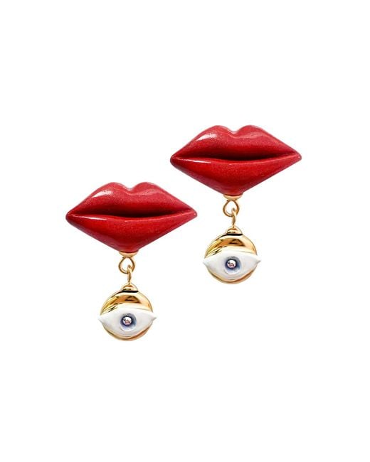 Sculp Red Protective Kiss Lip Dangle Earrings