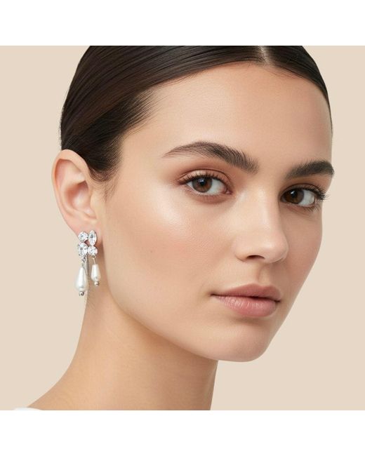 Maison De Gala Metallic Crystal & Pearl Drop Earrings