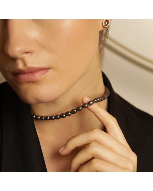Pearl Code Metallic Rice Pearl Choker, Iridescent Freshwater Pearl Necklace