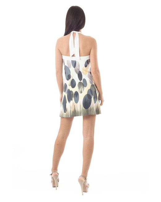 Conquista White Halter Neck Print Dress