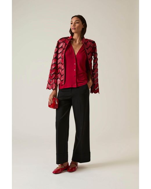 James Lakeland Red Burgundy V-Neck Jersey Blouse