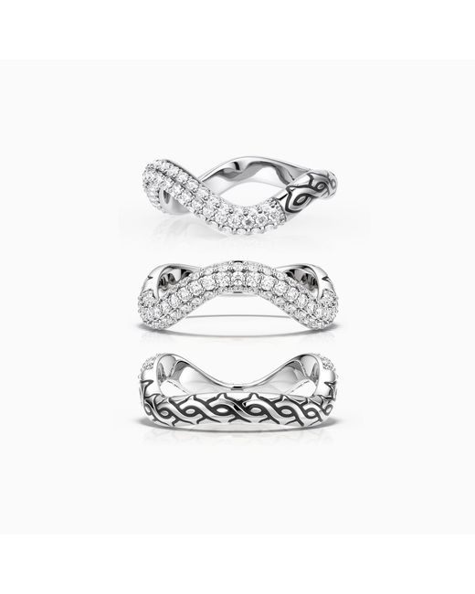 Vanimy White Pavé Wavy Enamel Statement Stacking Ring